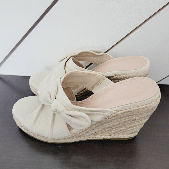 NEW Fashare Womens 7.5 Espadrille Wedge Sandals Criss-Cross Bow Design 10CT - Picture 2 of 7